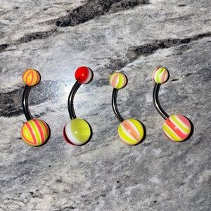 4 Belly Button Ring Set Yellow Pink